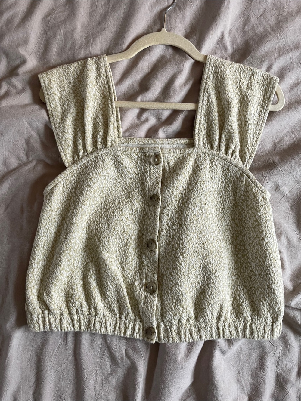 Madewell Cream Textured Button-Front Square Neck Crop Top